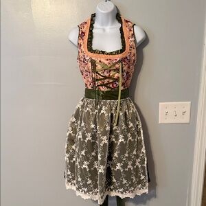 Floral Dirndl Dress with Lace Apron